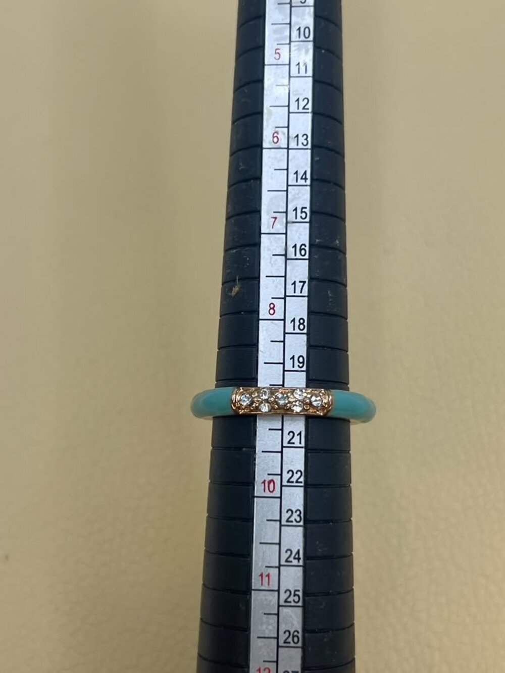 Vintage Turquoise Enamel Crystal Eternity Band Ring, Size 9½